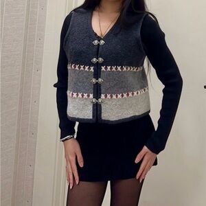 Woolrich Black and Gray Button-Up Cardigan